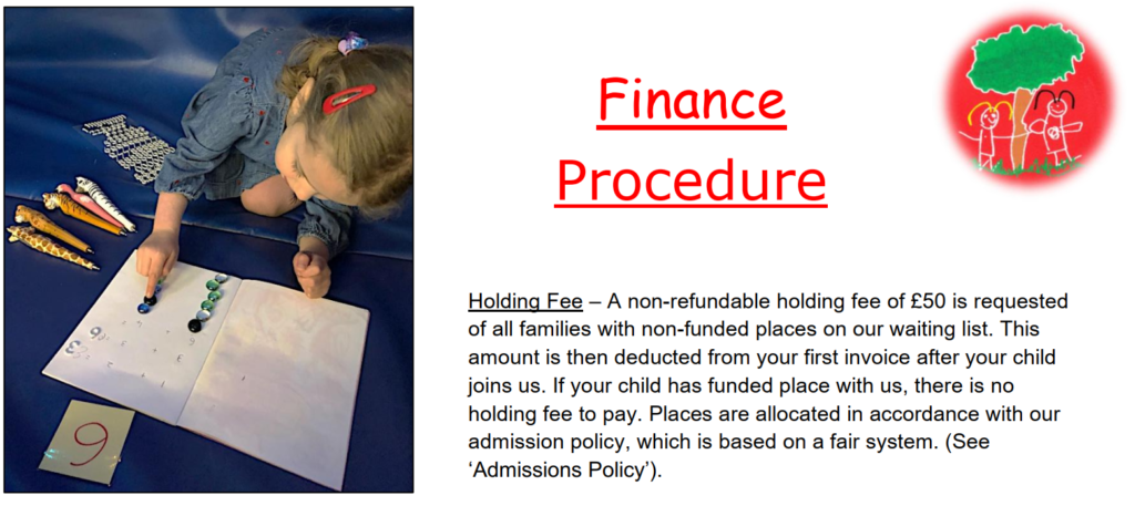 Finance Procedure for Mill Grove Pre-school in South Woodford